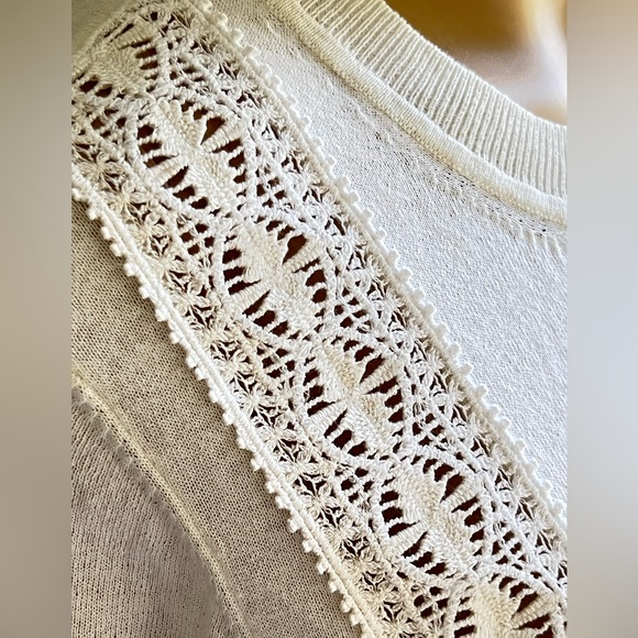 TORY BURCH White Fitted Sweater Cardigan with Crochet Detail - Picture 7 of 15